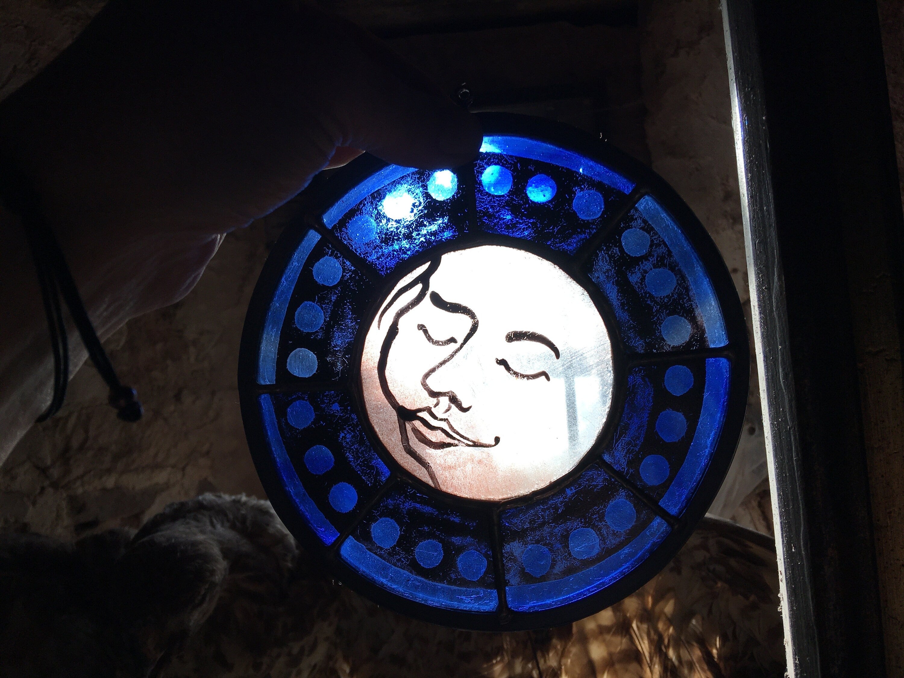 Blue Sweet Dreams Moon Face Stained Glass Sun Catcher