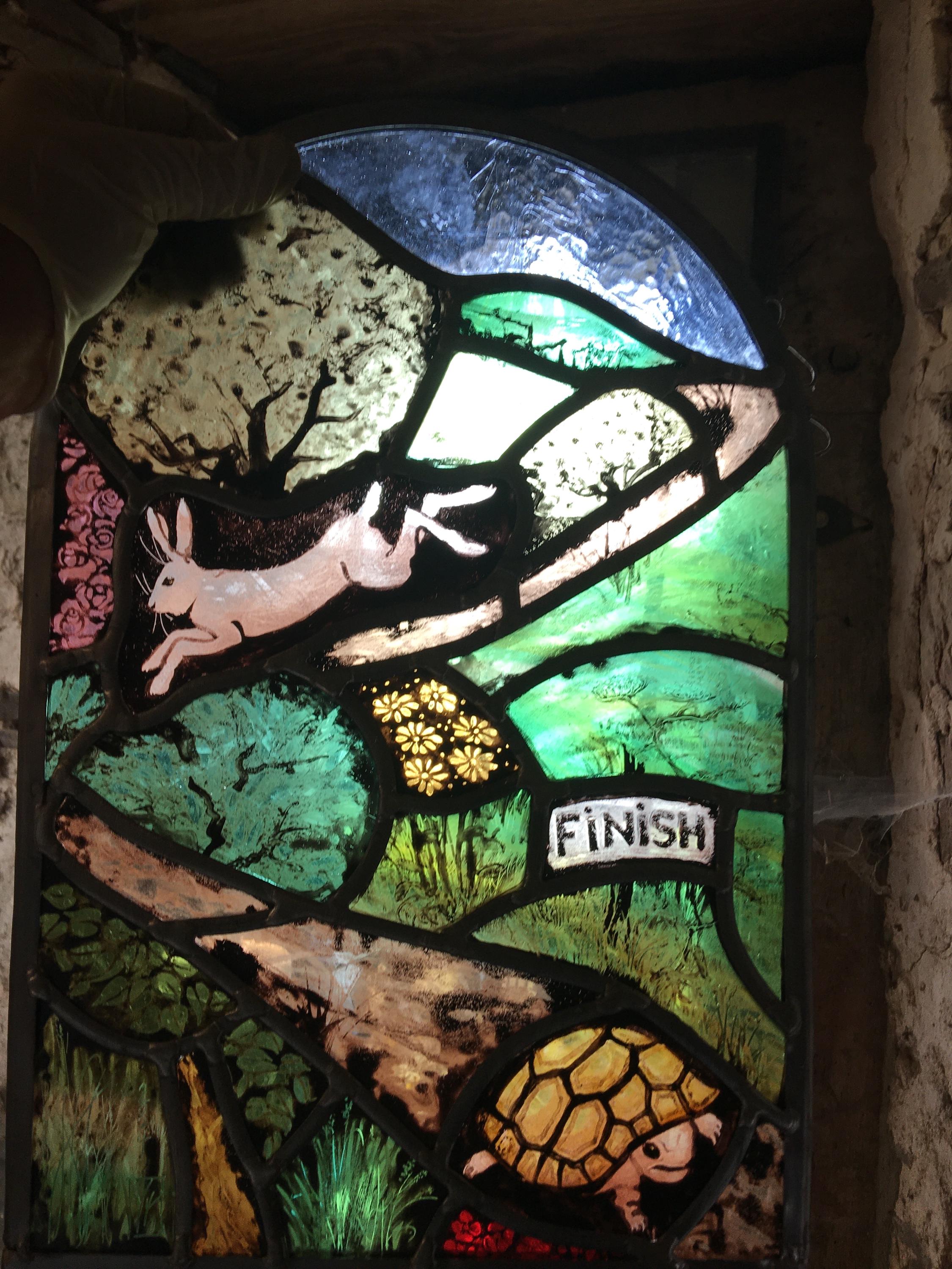 The Hare and The Tortoise Fable, Stained Glass Window Panel