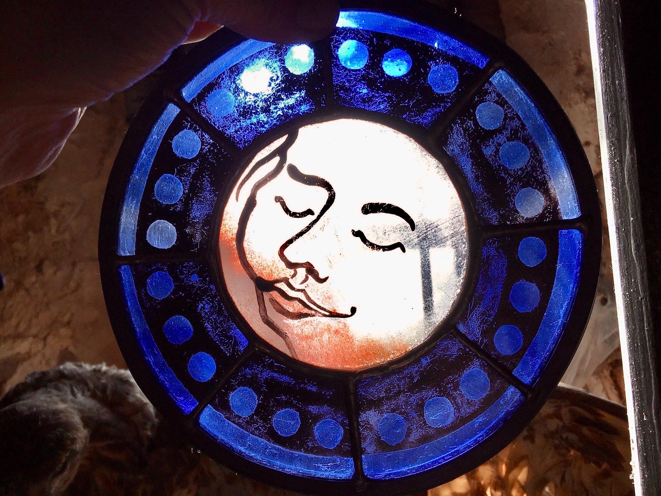 Blue Sweet Dreams Moon Face Stained Glass Sun Catcher