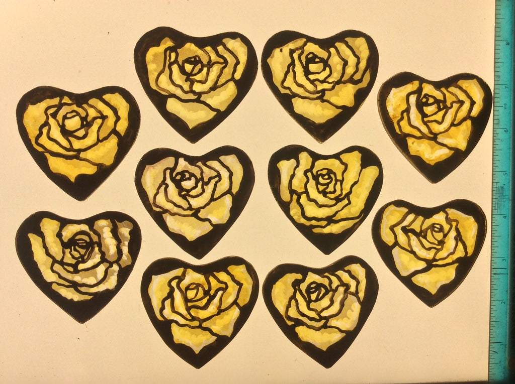 Yellow Rose in a Heart Stained Glass Suncatcher