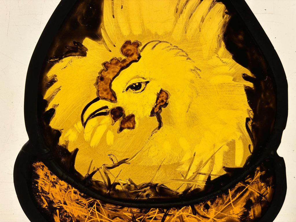Nesting Chicken Stained Window, Hen Decor