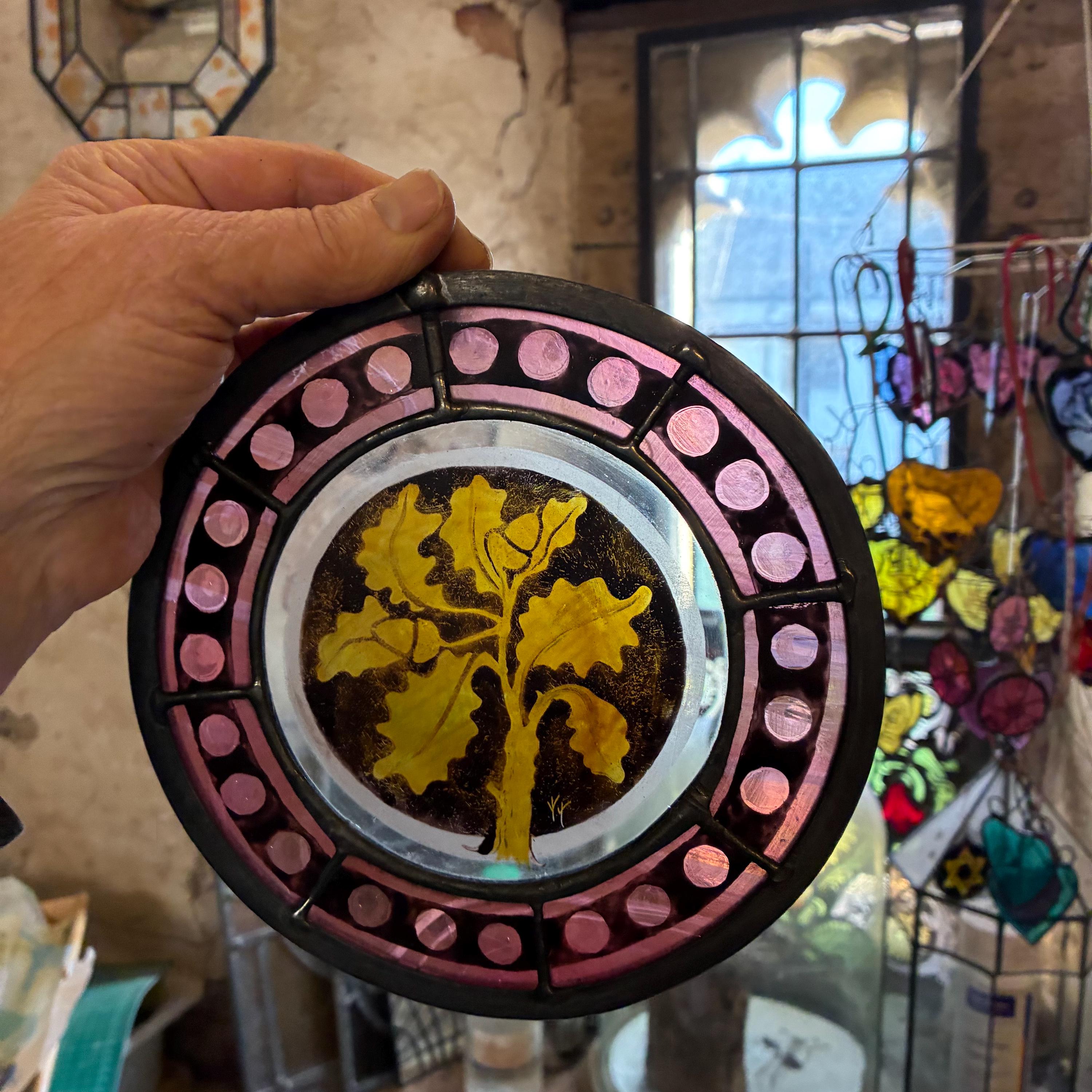 Stained Glass Oak Leaf Sun Catcher in Medieval style